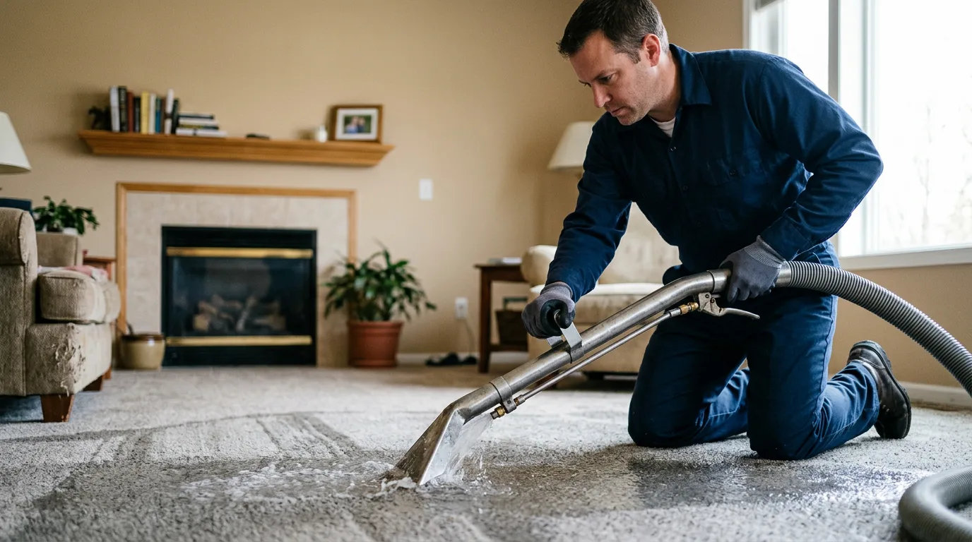 Water damage restoration technician working near Rosalia, KS